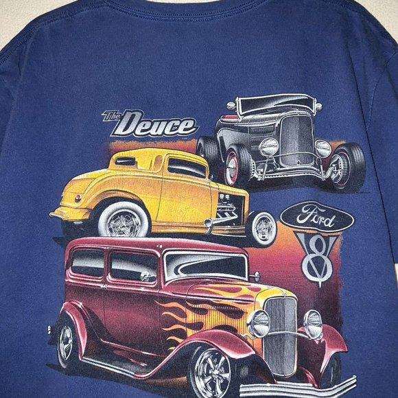Ford 'The Deuce' Graphic T-Shirt Hot Rods Tee Car Design Gildan Blue Size Large - Picture 3 of 7